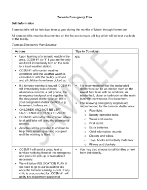 Tornado Emergency Plan Drill Form