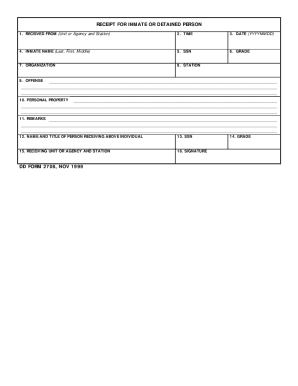 DD Form 2708 Receipt for Inmate Property
