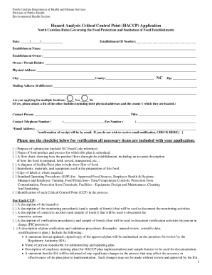 North Carolina HACCP Application