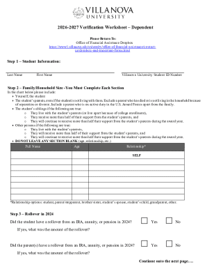 2026-2027 Dependent Verification Worksheet