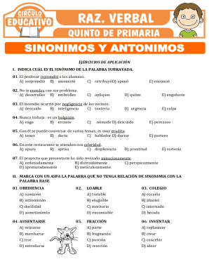 Spanish Synonyms and Antonyms Worksheet