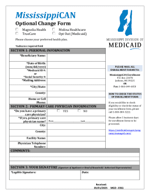 Mississippi Medicaid Plan Change Form