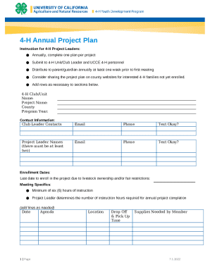 4-H Annual Project Plan