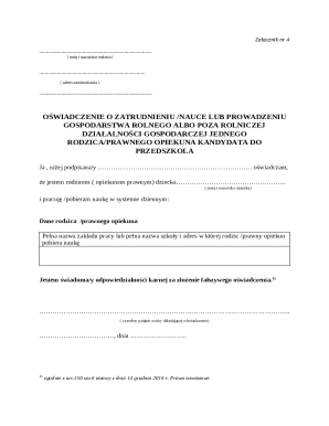 Parent Employment Declaration for Preschool