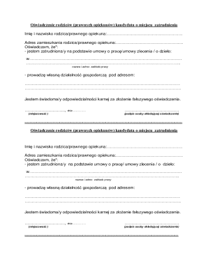 Parent Guardian Employment Declaration