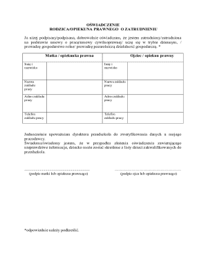 Parent Legal Guardian Employment Declaration