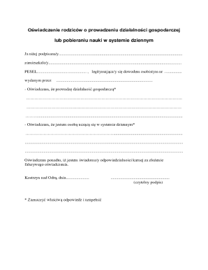 Parental Declaration of Business Activity or Full-Time Education