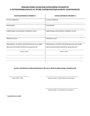 Parental Consent Form for Employment/Study/Business Activity