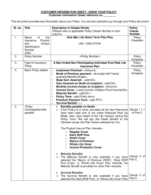 Axis Max Life Smart Term Plan Plus Policy Information Sheet