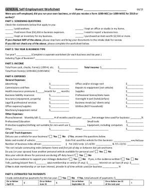 Self-Employment Tax Worksheet