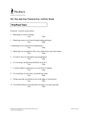 Natural Gas Activity Book Pre/Post Test