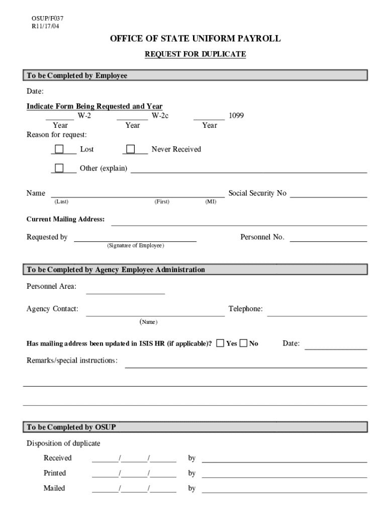 Request for Duplicate W-2 Form - Blank Fillable Template | Fill Out ...