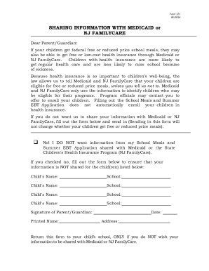 NJ Medicaid/NJ FamilyCare Information Sharing Form