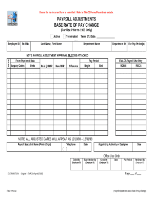 Payroll Adjustments Base Rate of Pay Change