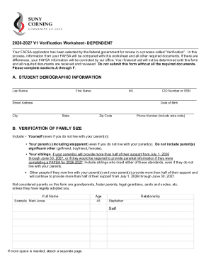 2026-2027 FAFSA Verification Worksheet