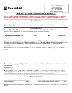 2026-2027 Student Clarification of U.S. Tax Return