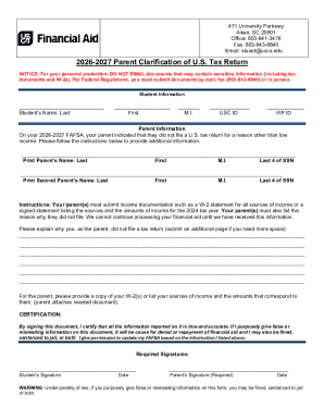 2026-2027 Parent Clarification of U.S. Tax Return