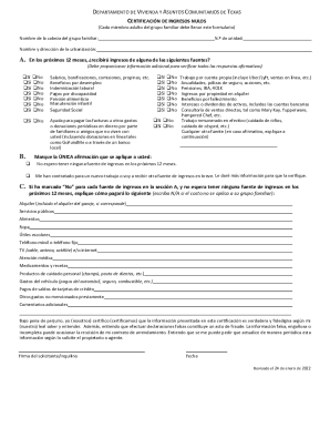 Texas Zero Income Certification