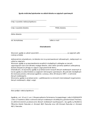 Parental Consent for Child's Sports Activities