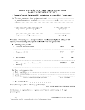 Parental Consent for Child's Participation in Foreign Competition/Sports Camp