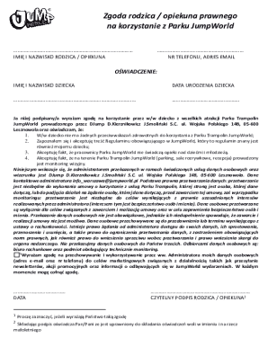 Parent Consent Form for JumpWorld Park