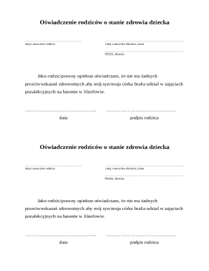Parental Health Declaration for Child