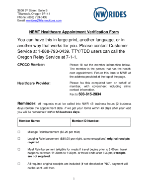 NEMT Healthcare Appointment Verification Form