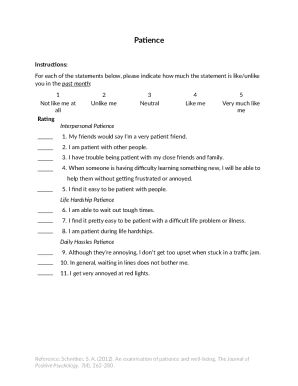 Patience Assessment Form