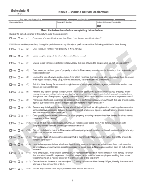 New Jersey Immune Activity Declaration