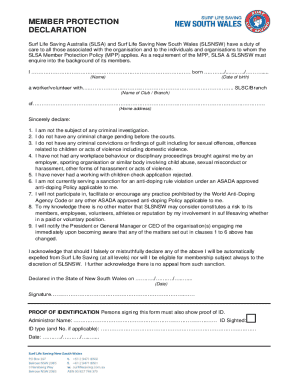 Surf Life Saving Australia Member Protection Declaration