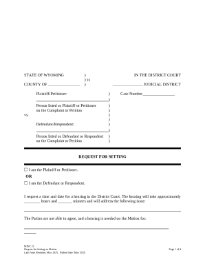 Wyoming Request for Setting on Motion