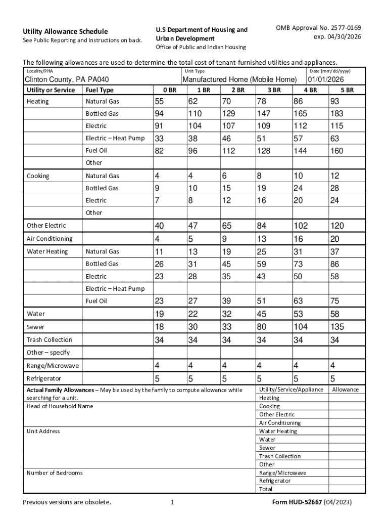 Utility Progress Schedule Chart.pdf Utility Allowance Schedule Form HUD-52667 - Blank Fillable Template ...