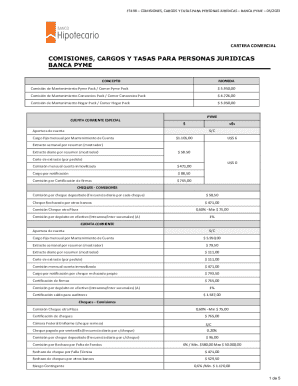 Comisiones y Tasas para Personas Jurídicas