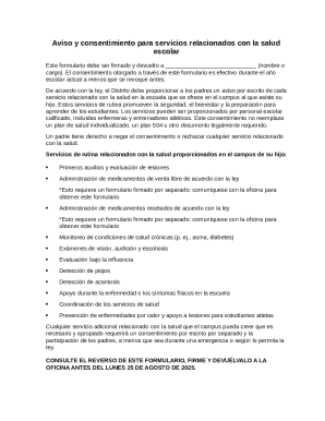 School Health Services Consent Form