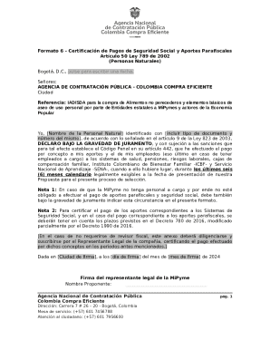 Formato 6 – Certificación de Pagos de Seguridad Social y Aportes Parafiscales