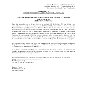 Colombia Parafiscales Payment Certification Form 3