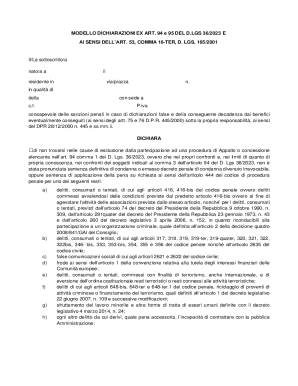 Italian Declaration Form Ex Art. 94 and 95 D.Lgs 36/2023