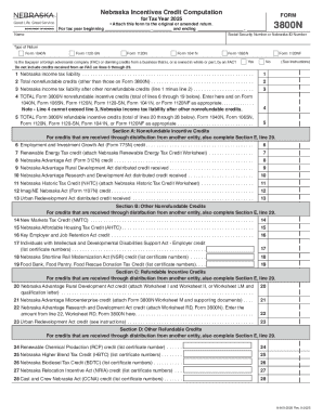 Nebraska Incentives Credit Computation Form 3800N