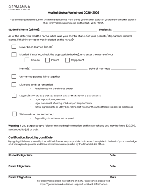 Marital Status Worksheet 2025-2026
