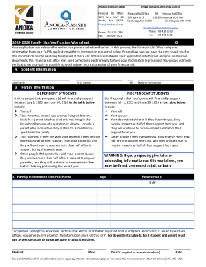 2025-2026 Family Size Verification Worksheet