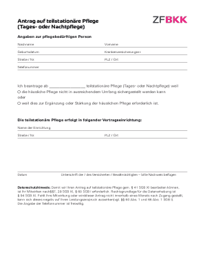 Antrag auf teilstationäre Pflege