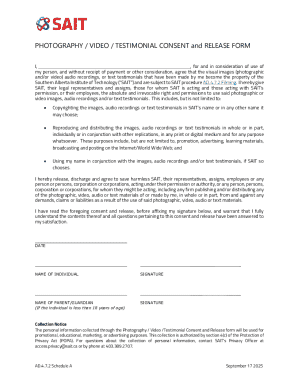 Photography Video Testimonial Consent Release Form