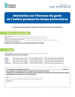 Attestation sur l’honneur de garde de l’enfant
