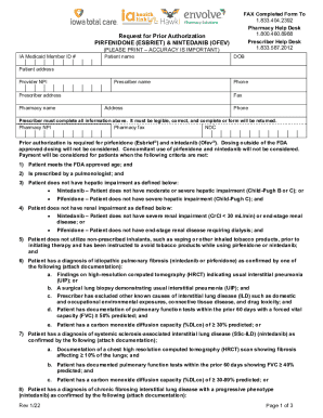 Iowa Medicaid Prior Authorization Form for Pirfenidone and Nintedanib