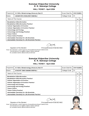 S.Y.B.Sc. Biotechnology Hall Ticket