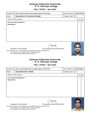 Somaiya Vidyavihar University Hall Ticket