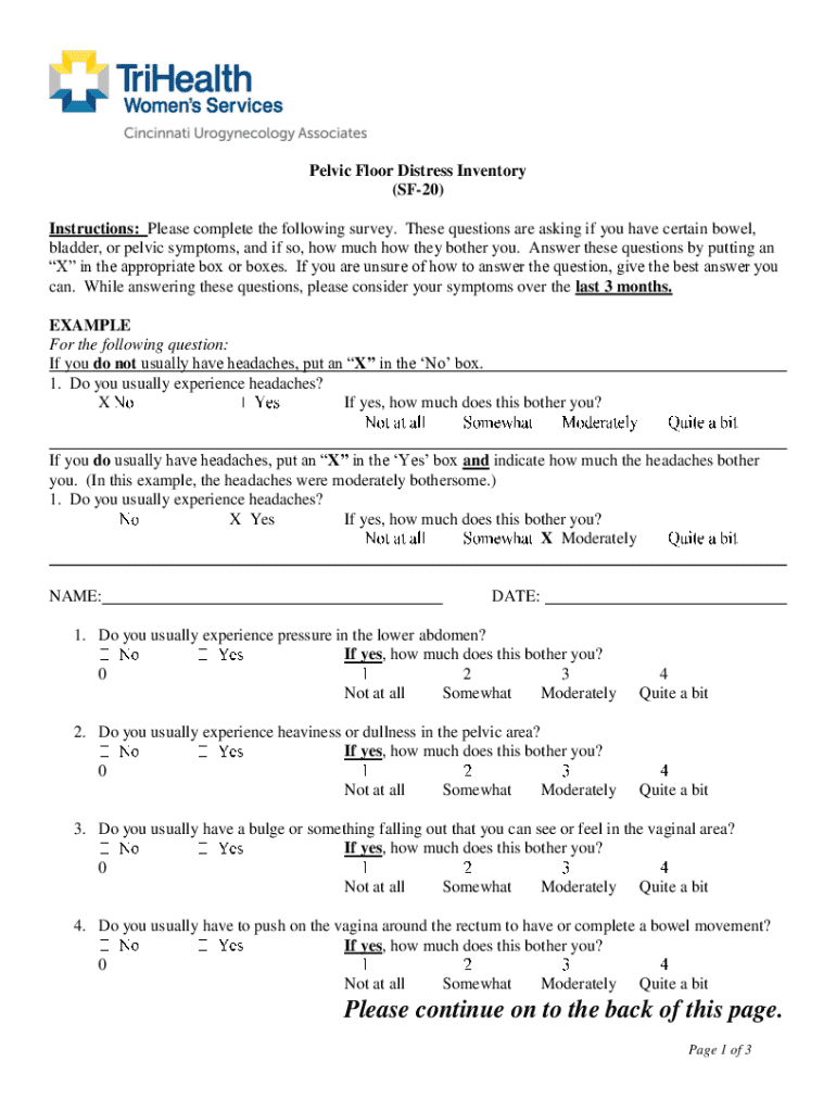 Sf Inventory Form Pelvic Floor Distress Inventory SF-20 - Blank Fillable Template | Fill ...