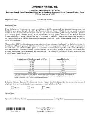 American Airlines Pre-Retirement Survivor Annuity Form