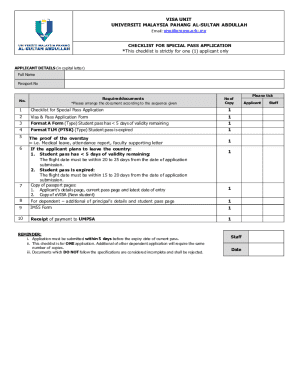Special Pass Application Checklist