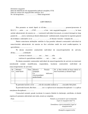 Romanian Employment Verification Certificate